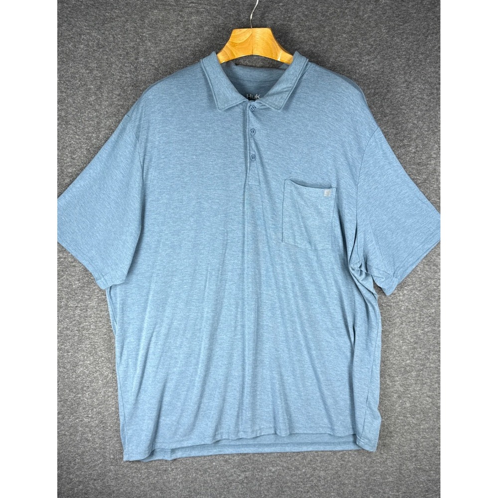 Huk Waypoint Polo Shirt Men XXXL Blue Soft Short Sleeve Heathered Pocket 3XL UPF